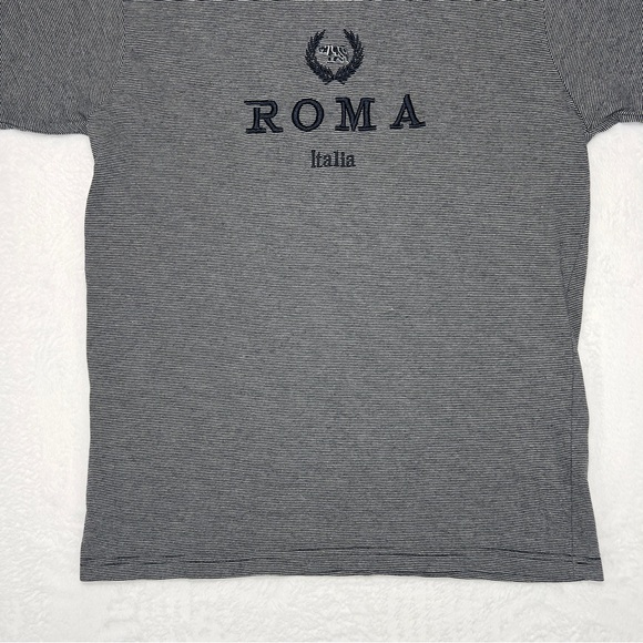 ROMA Italia Tee Shirt Short Sleeve Grey and Blue stripes Made in Italy 100% Ctn - Picture 4 of 9